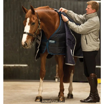 Marineblaue Horseware Liner Unterdecke 100g 155/206 cm mit weißem Rand