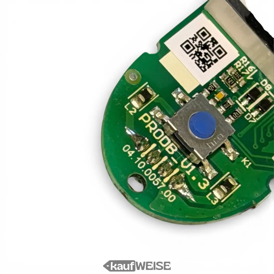 Grünes rundes Schaltkreismodul mit blauem Knopf und weißem QR-Code für Original Segway-Ninebot Max G30 Dashboard Assembly P/N 14.02.0200.00